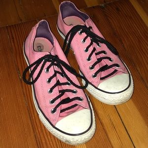 Pink Double Tongue Heart Converse Low Tops.